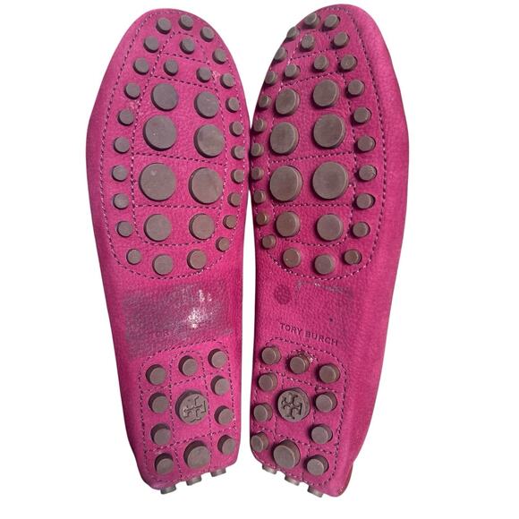 Tory Burch Cranberry Red Kendrick Driver Loafers Size 7 .5 Flats Leather - Picture 11 of 11